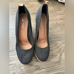 Aldo Black Canvas Wedge Pumps